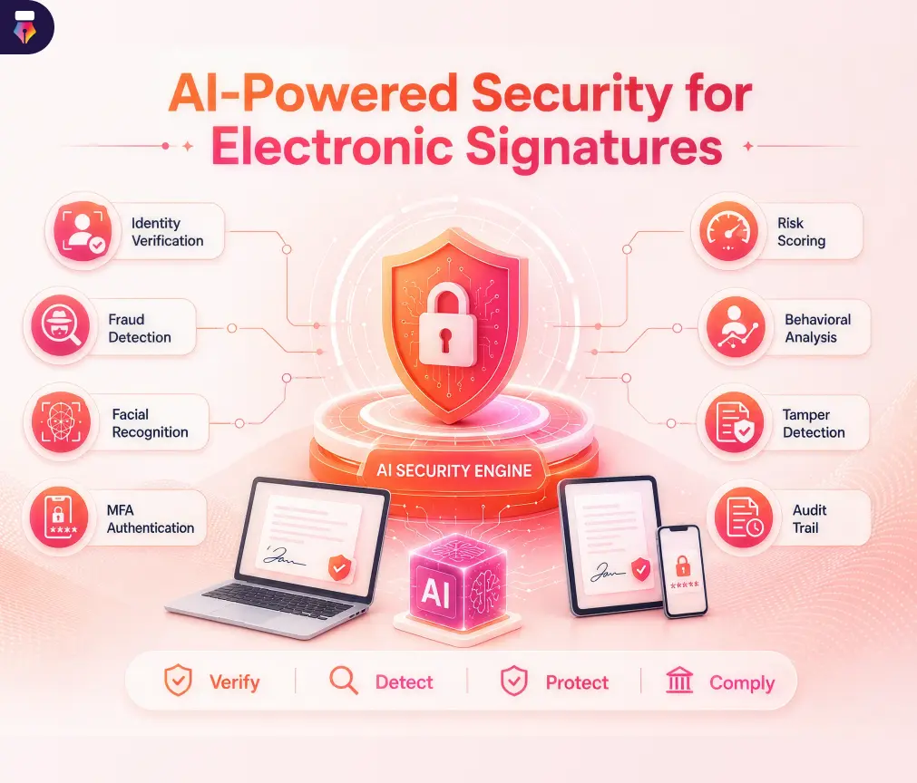 AI security features for electronic signatures including fraud detection and identity verification 