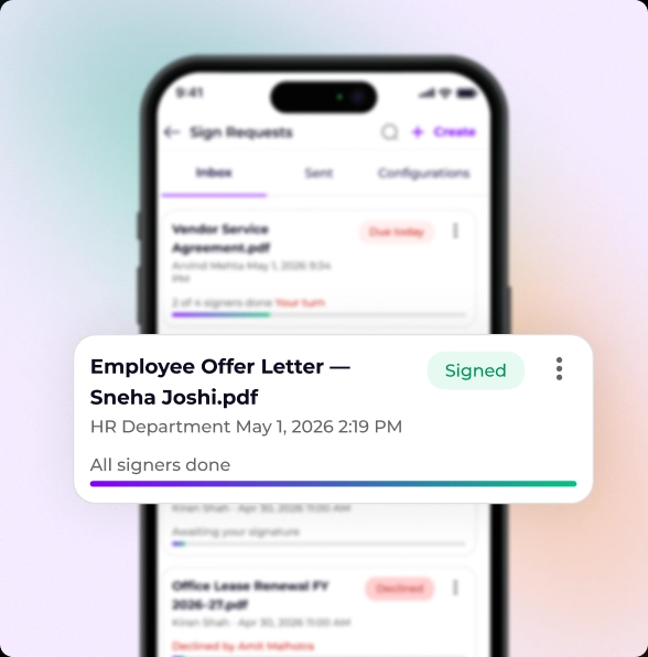 Instant sign feature