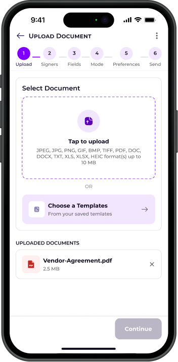Upload or select a document